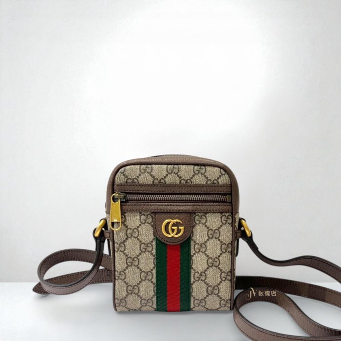喬萱名品 12 JS0568 GUCCI包包 老花拼咖啡色皮革OPHIDIA日字小側背包598127 (板橋店)