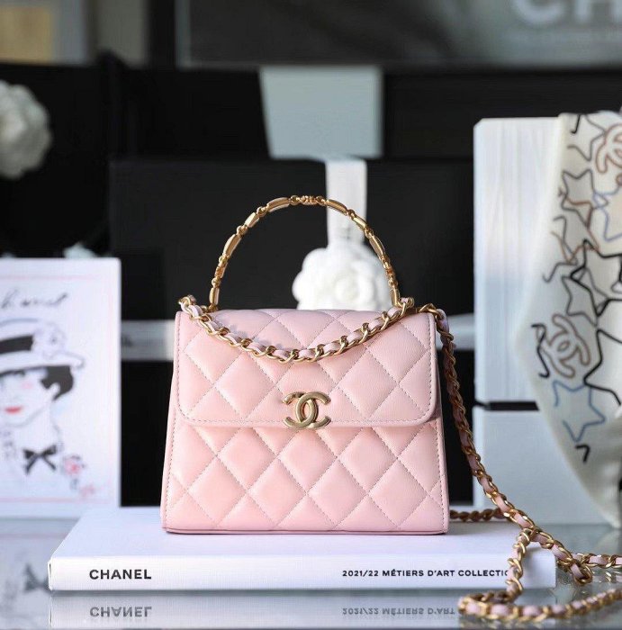Y1320203528 香奈兒 Chanel 琺瑯手柄鏈條包 中號 淡粉 櫻花粉 𝟷𝟷.𝟻 𝟷𝟺.𝟻 5