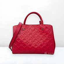 遠麗精品 132 A13185 LV包包 Montaigne MM 桃紅壓花牛皮蒙田包M41194 (台北大安店)
