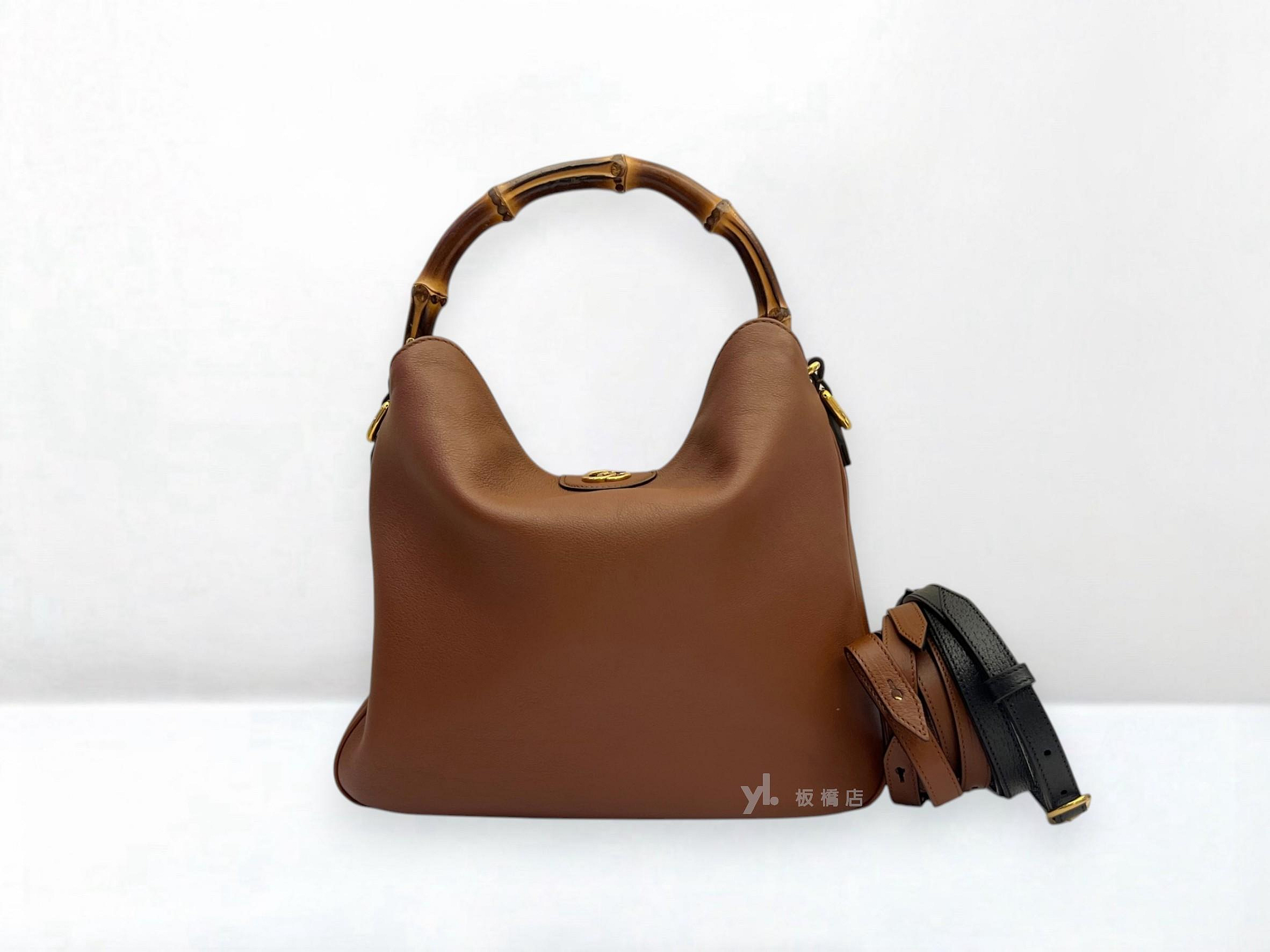遠麗精品 132 S5413 GUCCI包包 Diana中號棕色牛皮竹節包746124 (板橋府中店)